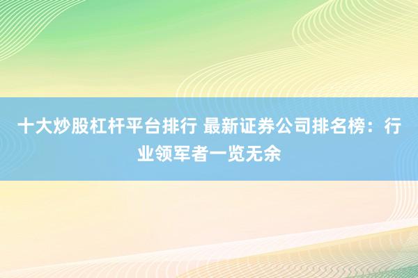 十大炒股杠杆平台排行 最新证券公司排名榜：行业领军者一览无余