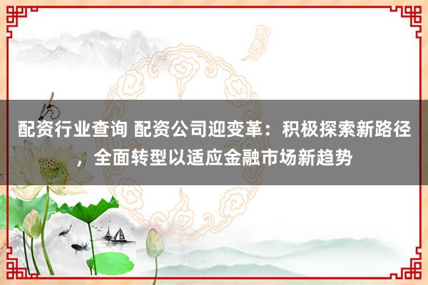 配资行业查询 配资公司迎变革：积极探索新路径，全面转型以适应金融市场新趋势