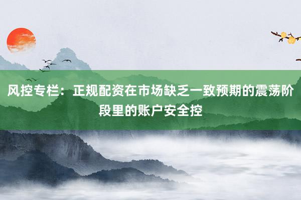 风控专栏：正规配资在市场缺乏一致预期的震荡阶段里的账户安全控